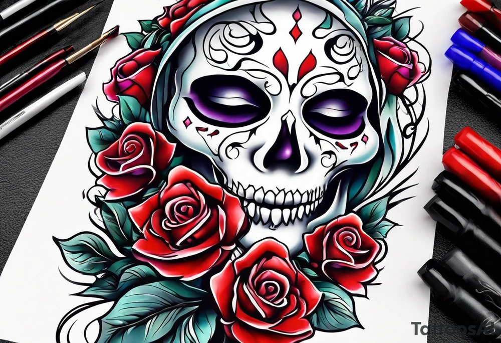 Ghost face holding flowers tattoo idea