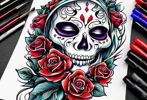 Ghost face holding flowers tattoo idea