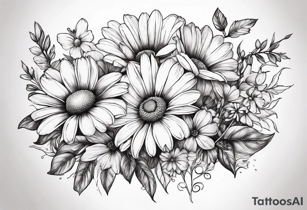Daisy, Sweet Pea floral bouquet floral tattoo idea