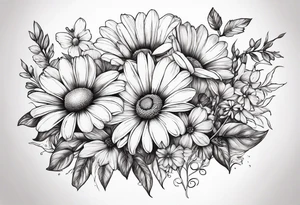 Daisy, Sweet Pea floral bouquet floral tattoo idea
