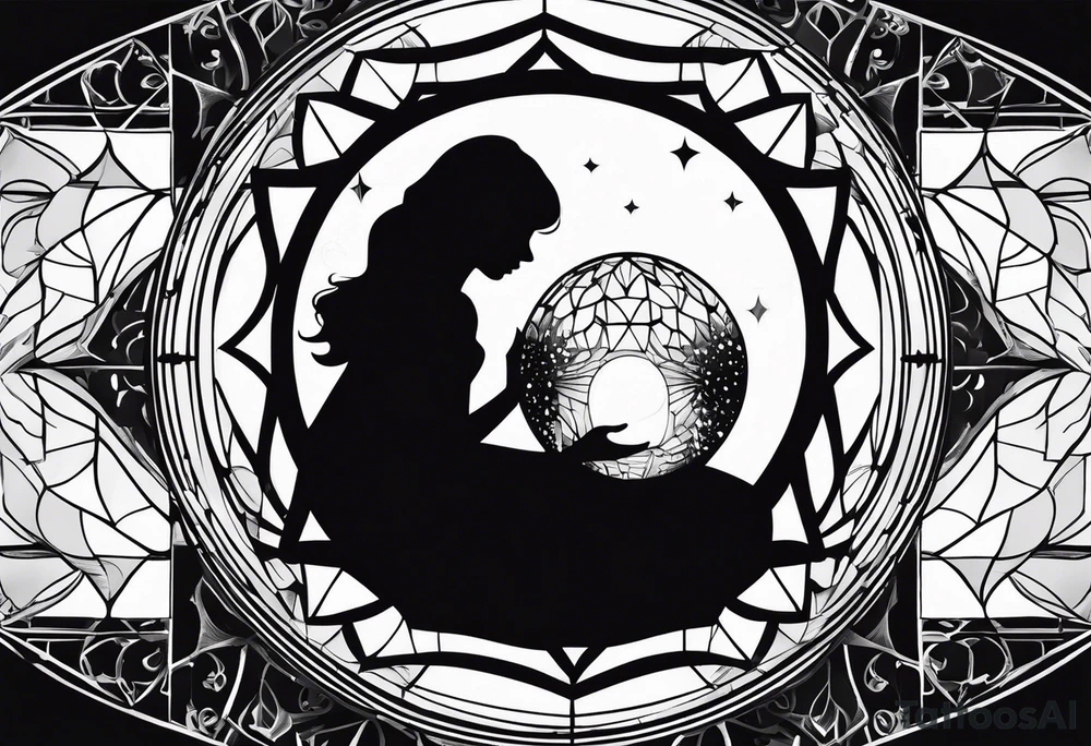 silhouette of a couple hugging in a crystal ball tattoo idea