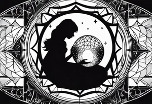 silhouette of a couple hugging in a crystal ball tattoo idea