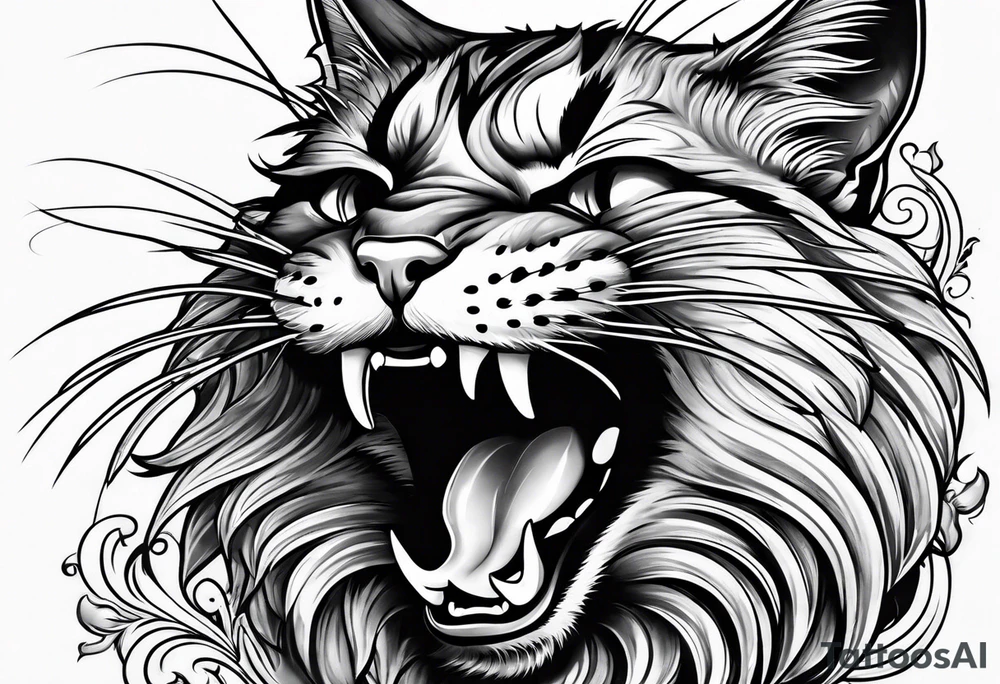 cat growling tattoo idea