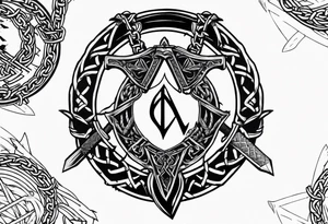 Valhalla sword shield dragon axe Valknut barbed wire chains fire tattoo idea