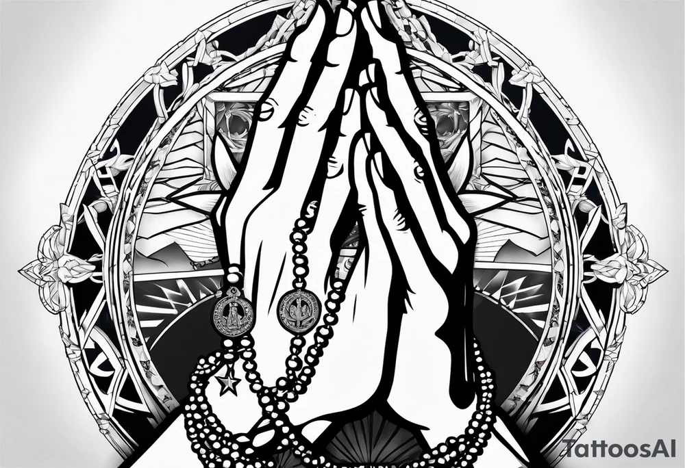 Praying hands with a rosary catholic style tattoo idea