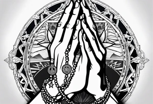 Praying hands with a rosary catholic style tattoo idea