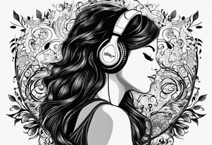 This quote “One good thing about music is when it hits you, you feel no pain” as a shadow from a girl listening to music along a dark road tattoo idea
