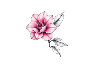 pink camelia flower with leaves and stem tattoo idea