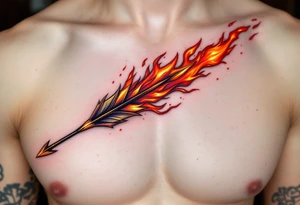 A fire arrow with a golden tip and a trail of red and orange flames, symbolizing unstoppable energy. tattoo idea