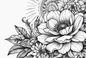 solar system with flowers spine tattoo idea