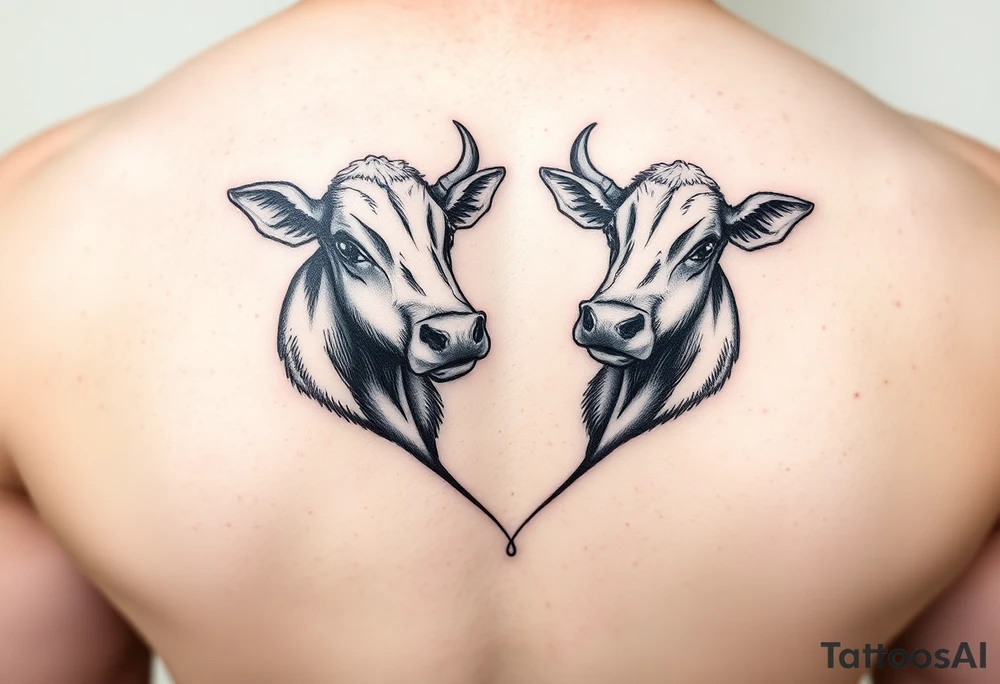 2 mini cows in the shape of a heart tattoo idea