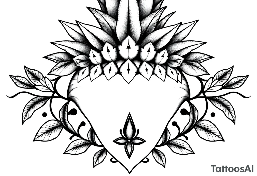 Bushy crown pineapple vagina, design to go over vagina , erotic vagina area design, anus to be at the bottom tattoo idea