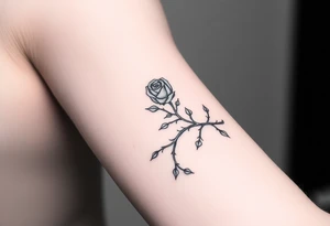 tattoo of a rose thorn vine sewn inside and wrapping around the forearm tattoo idea
