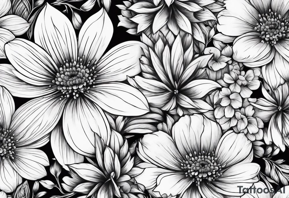 pen intertwined flowers tattoo idea