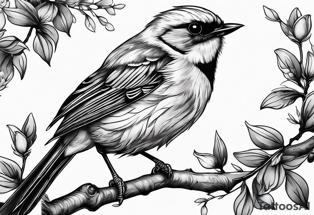 Bird powerfully looking while on a branch tattoo idea