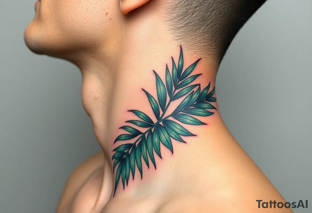 large palm leaves twisted side neck tattoo tattoo idea