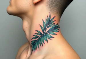 large palm leaves twisted side neck tattoo tattoo idea