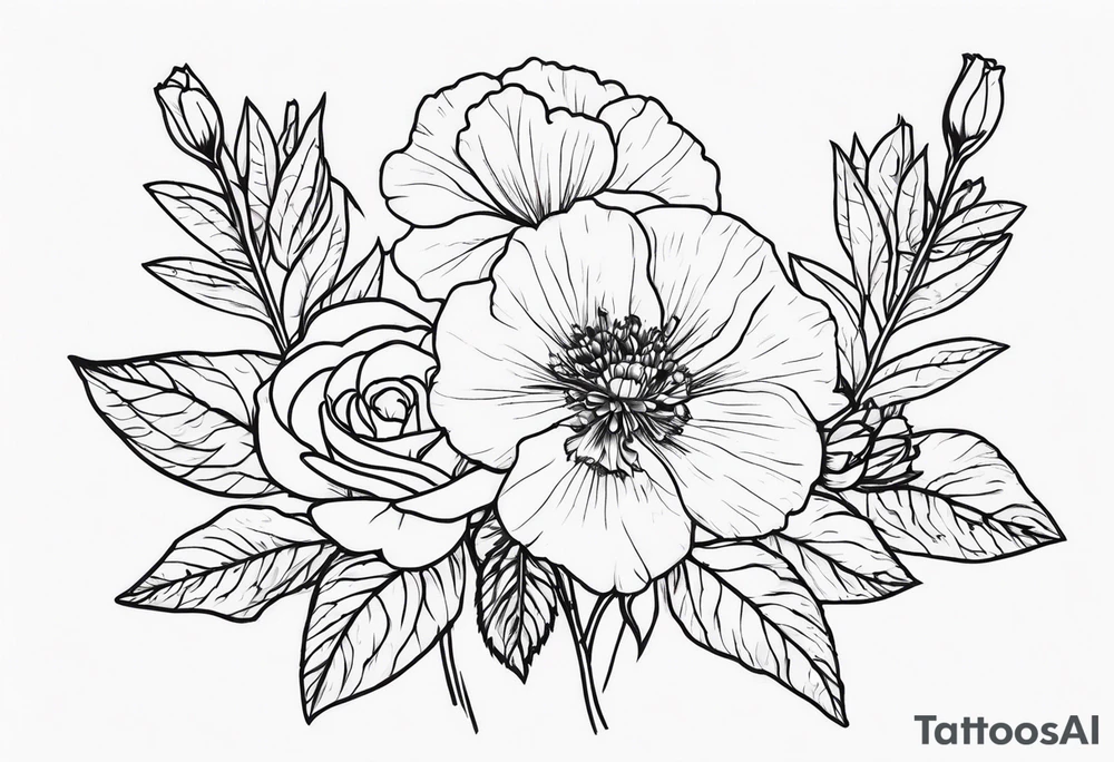 Flower heads of primrose 2 carnation and rose together tattoo idea
