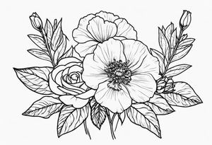 Flower heads of primrose 2 carnation and rose together tattoo idea