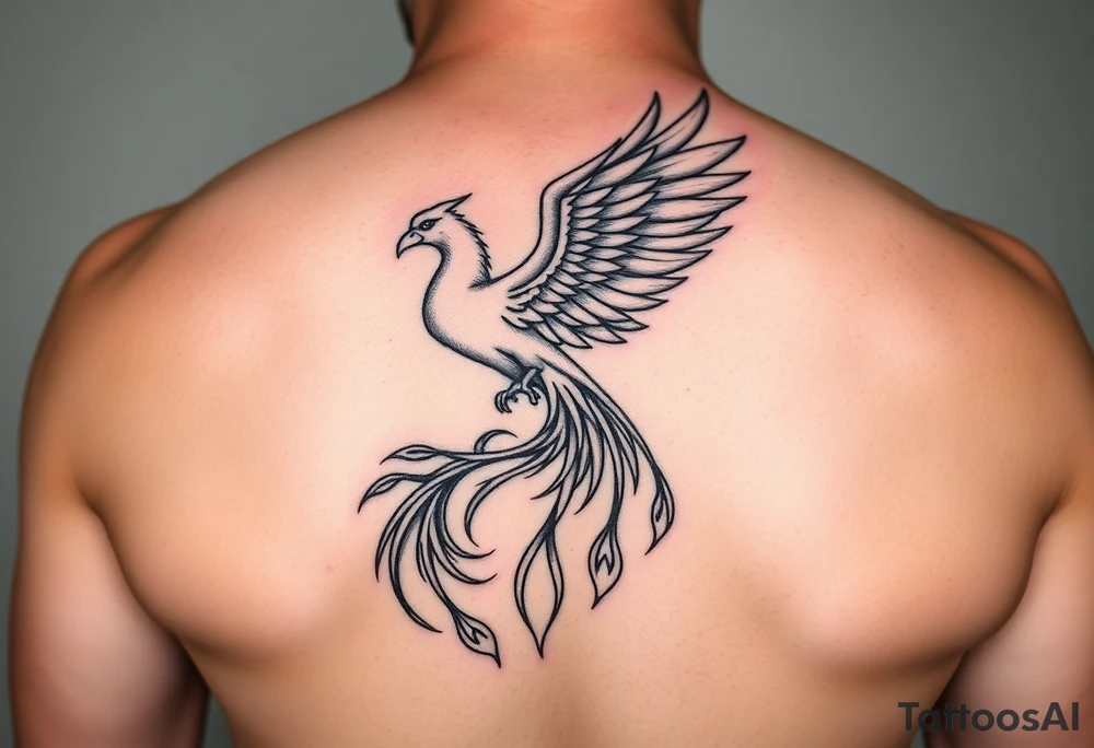 magnificent phoenix rising from golden flames with trailing embers tattoo idea