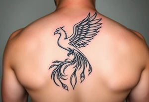 magnificent phoenix rising from golden flames with trailing embers tattoo idea