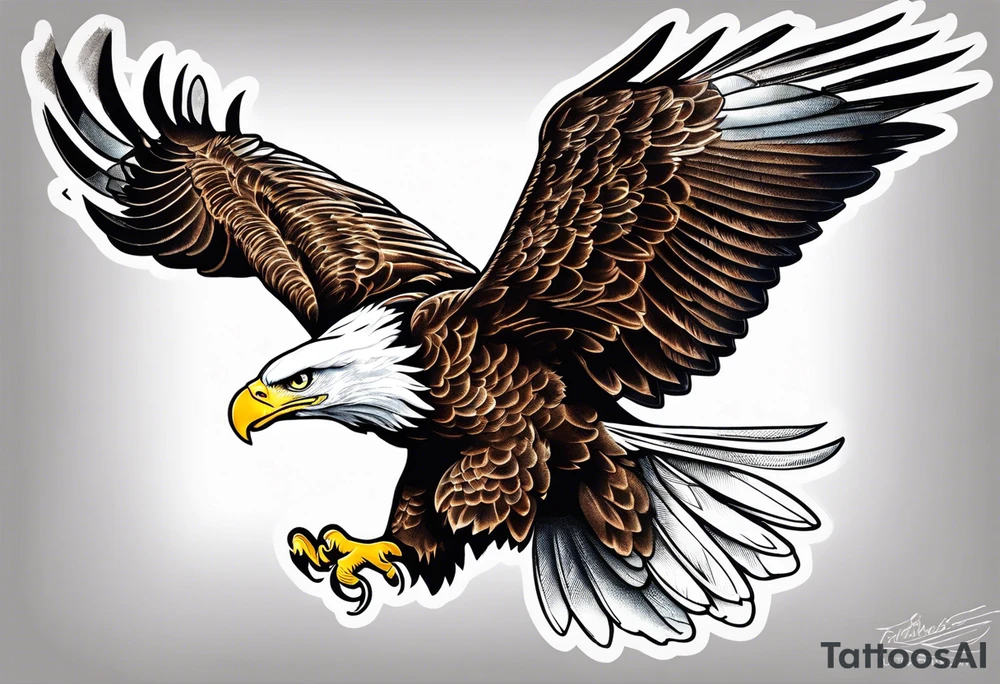 Soaring American eagle with wings spread out across upper back tattoo idea