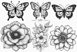 May, September, and November birth flower 2 time pieces with a bee and butterfly sleeve tattoo idea