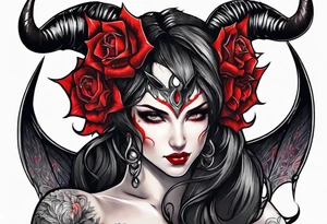 succubus with red horns in a portrait tattoo idea