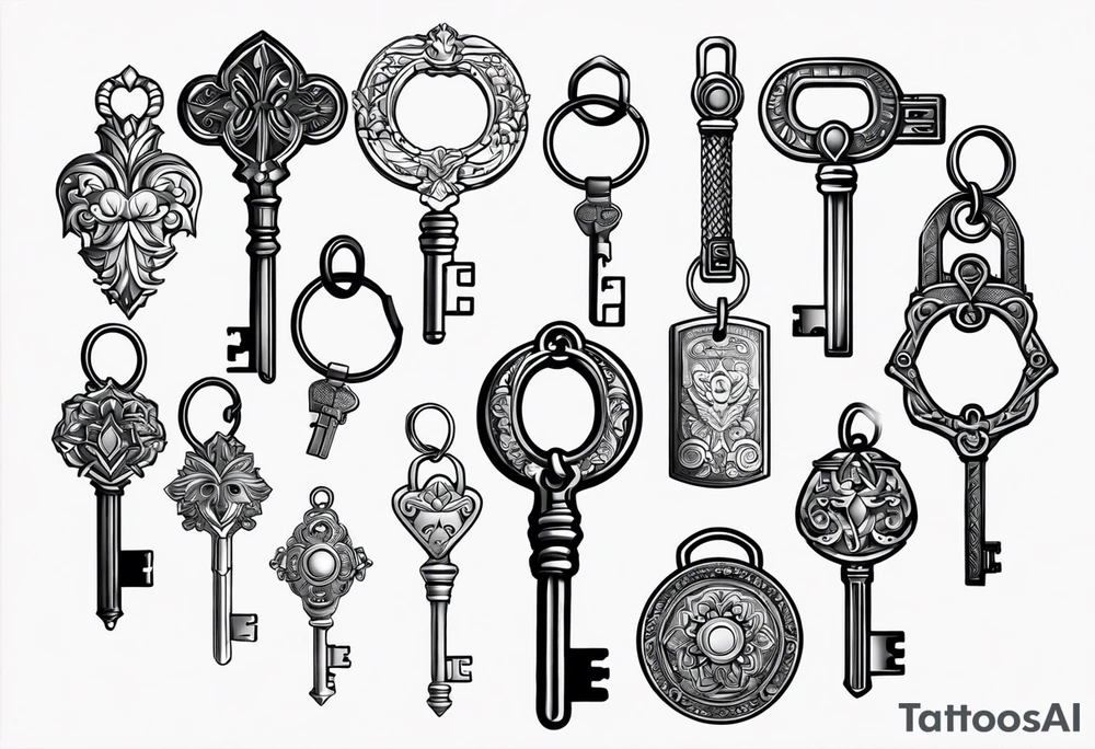a keychain with differents keys just lines tattoo idea