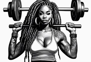 Black woman with locs holding barbell tattoo idea