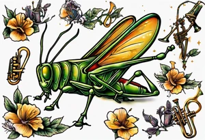 grasshopper playing trumpet tattoo idea
