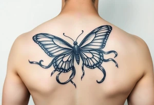 ethereal butterfly with flowing silk ribbons in moonlight tattoo idea