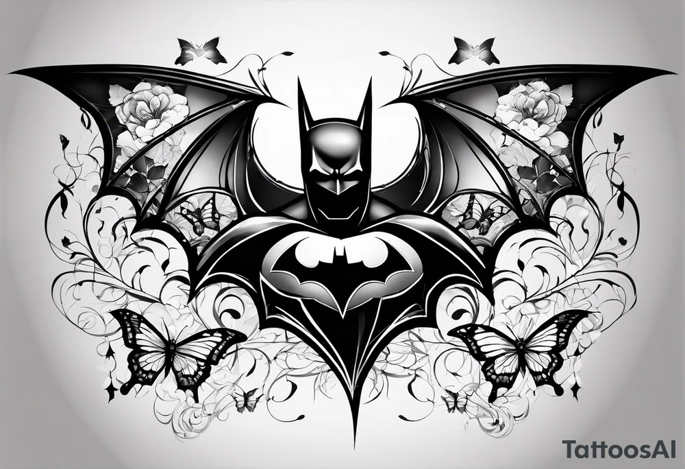 Batman symbol with butterflies all around it for a forearm tattoo tattoo idea