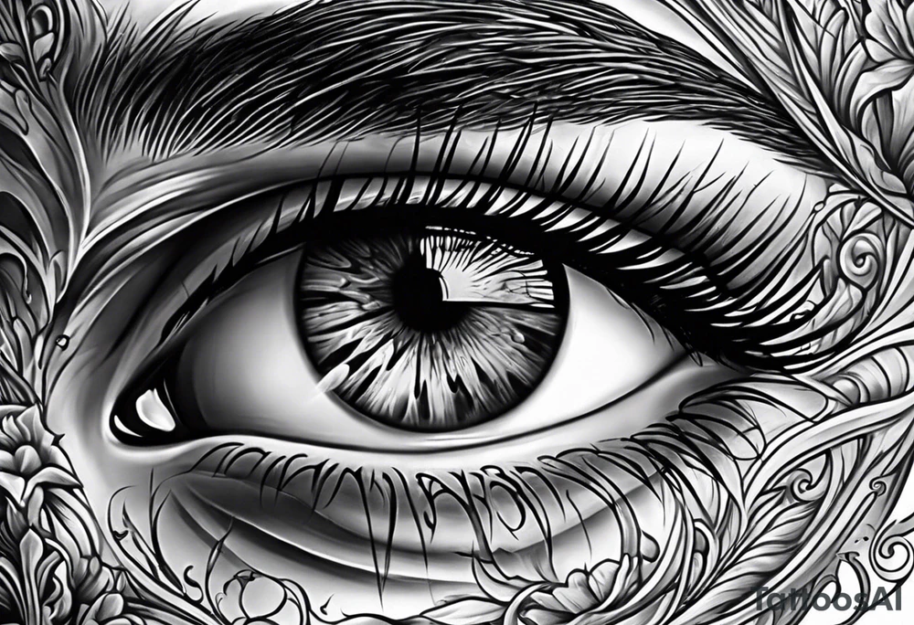 Realistic eye crying tears of tragedy death and betrayal tattoo idea