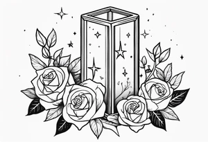 Tall Tesseract with roses and stars dainty tattoo idea