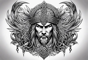 Medial view Celtic warrior weapons unsheathed tattoo idea