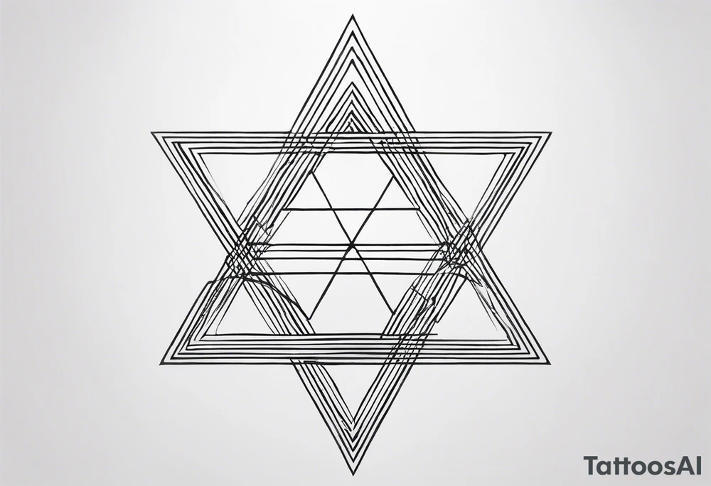 very minimalist tattoo. It should be long and narrow, to goo on an arm. It starts with one square with a dotted line coming out of it, connecting to two interlocked circles, with two lines coming out of them, then connecting to a triangle with multiple lines coming out of it. black and white. tattoo idea