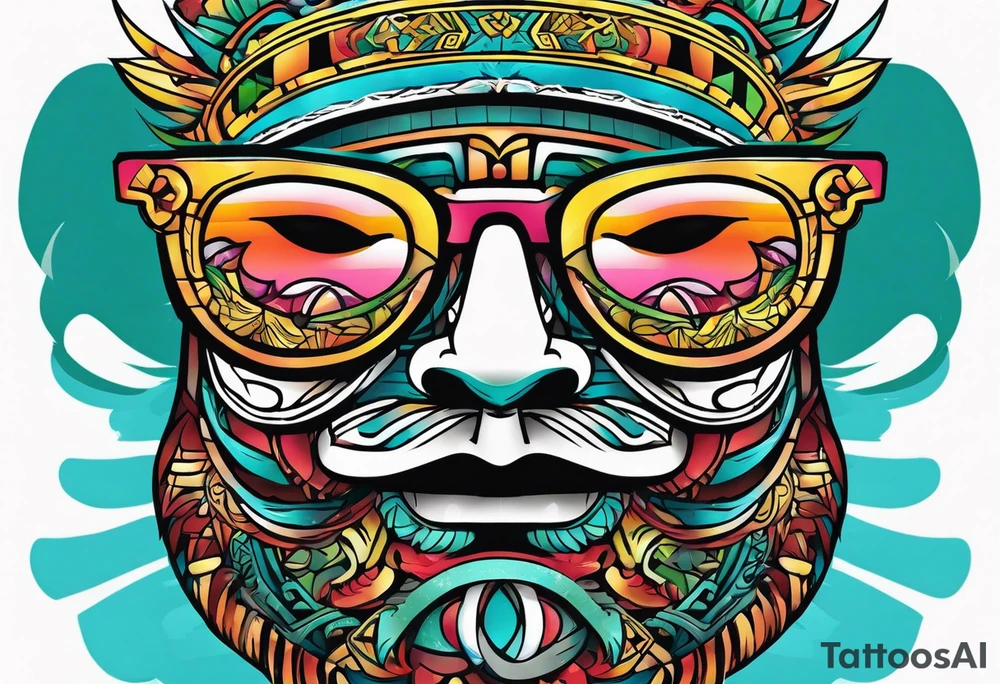 Colorful Mayan theme sunglasses no face tattoo idea