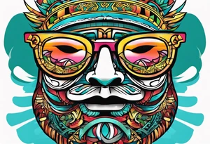 Colorful Mayan theme sunglasses no face tattoo idea