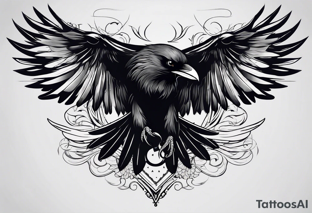 crow tattoo with wings tattoo idea