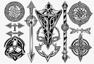 Celtic arrow
 including symbols for temperance wisdom courage justice tattoo idea