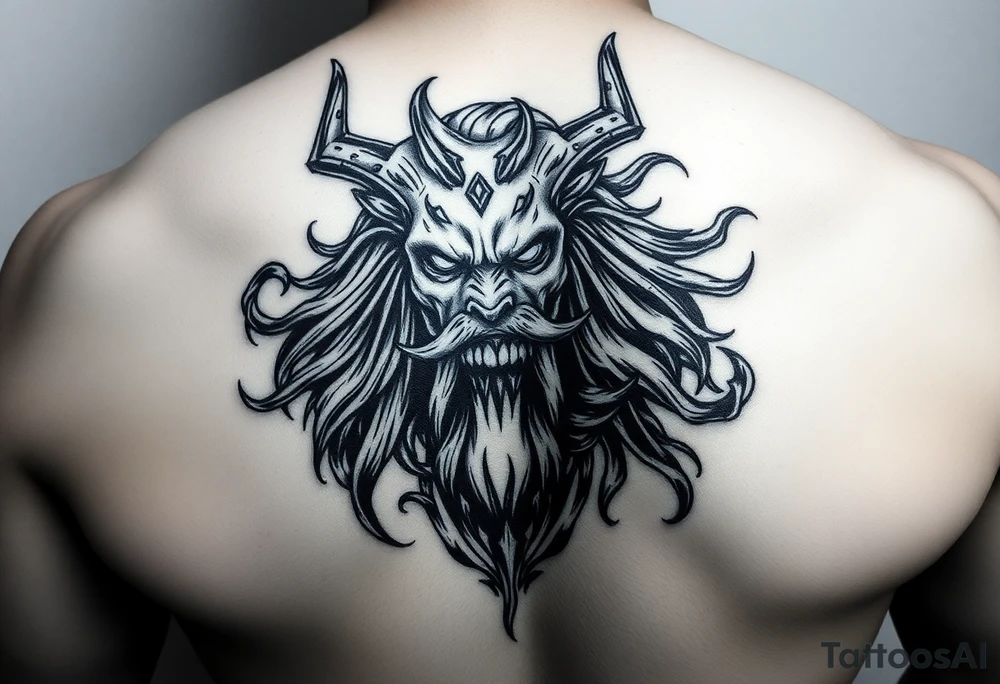 Hades con Cerbero en un pectoral (dios del inframundo y su perro de tres cabezas): oscuro, impactante y con gran fuerza visual. tattoo idea