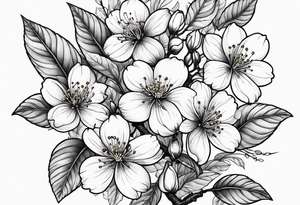 cherry blossoms with leaves and buds tattoo idea