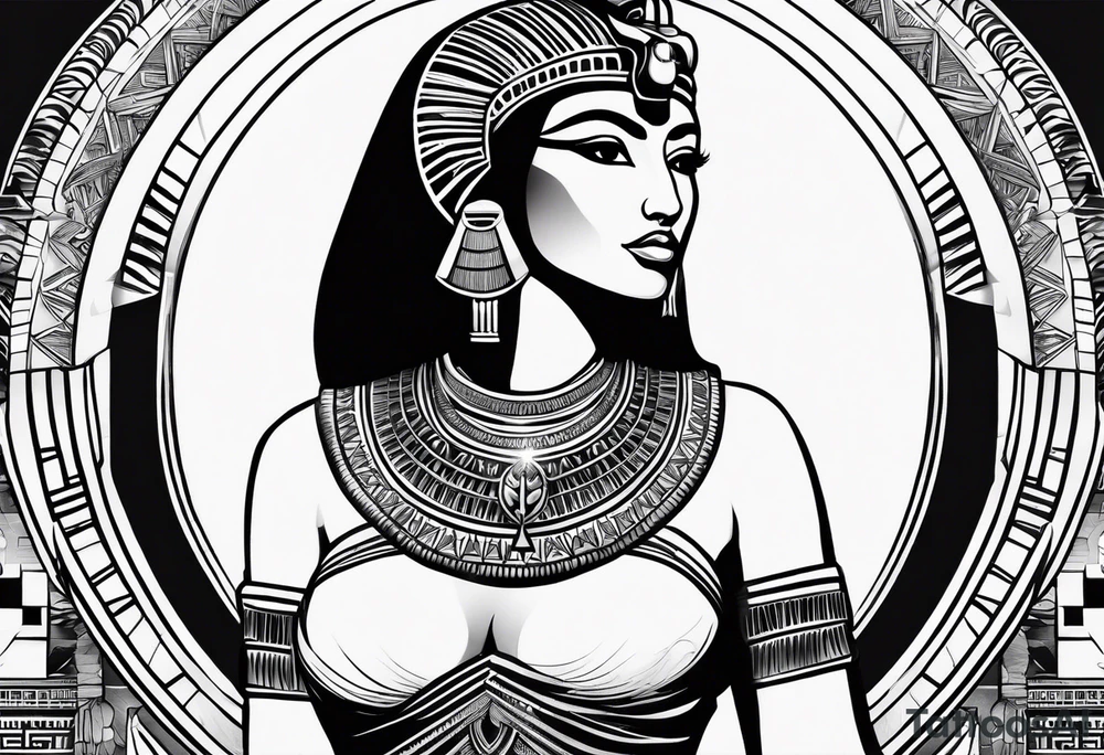black and white Egyptian goddess Isis tattoo idea