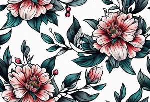 December,october, march birth flower left arm sleeve tattoo idea