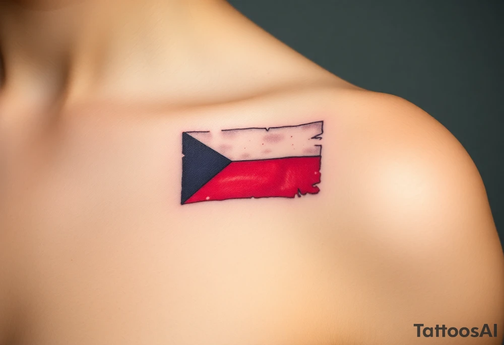 A distressed Czech flag with a grunge texture, giving it a bold, rugged, and rebellious feel tattoo idea