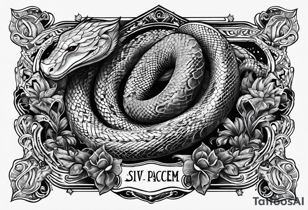 A serpent with sunlight and the phrase Si vis pacem para bellum tattoo idea