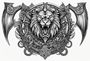 Valhalla sword shield  axe lion dragon 
Valknut  chains tattoo idea