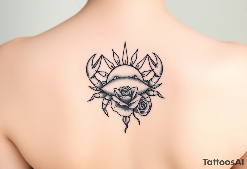 Crab sun and rose tattoo idea