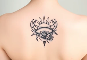 Crab sun and rose tattoo idea